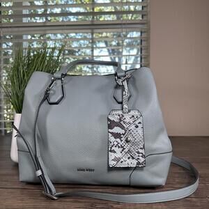 Nine West Gray Leather Shoulder Bag with Snake Print Tag Stylish Purse Tote